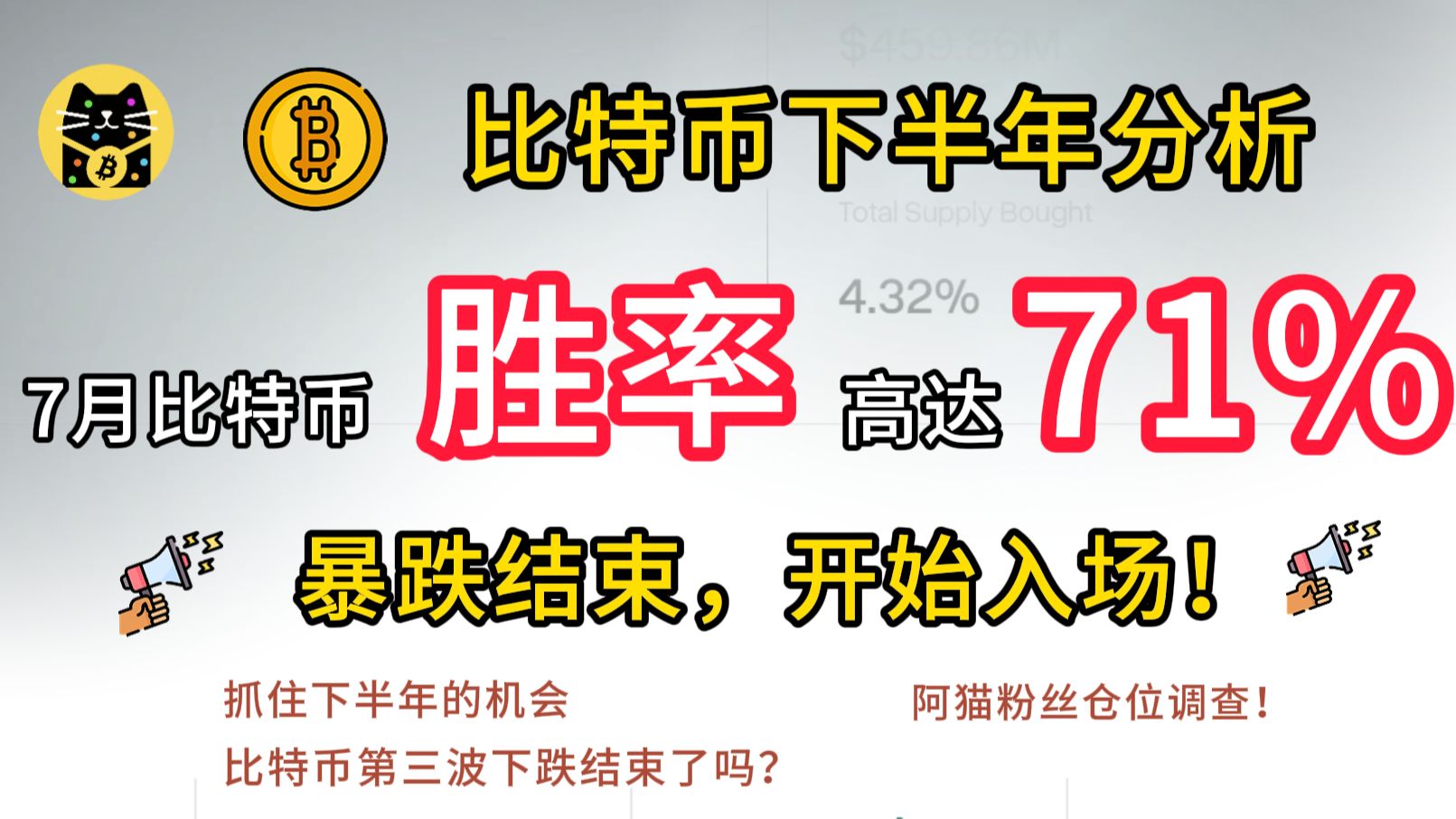 比特币下半年分析，7月比特币胜率高达71%！暴跌结束，开始入场！比特币第三波下跌结束了吗？阿猫粉丝仓位调查！