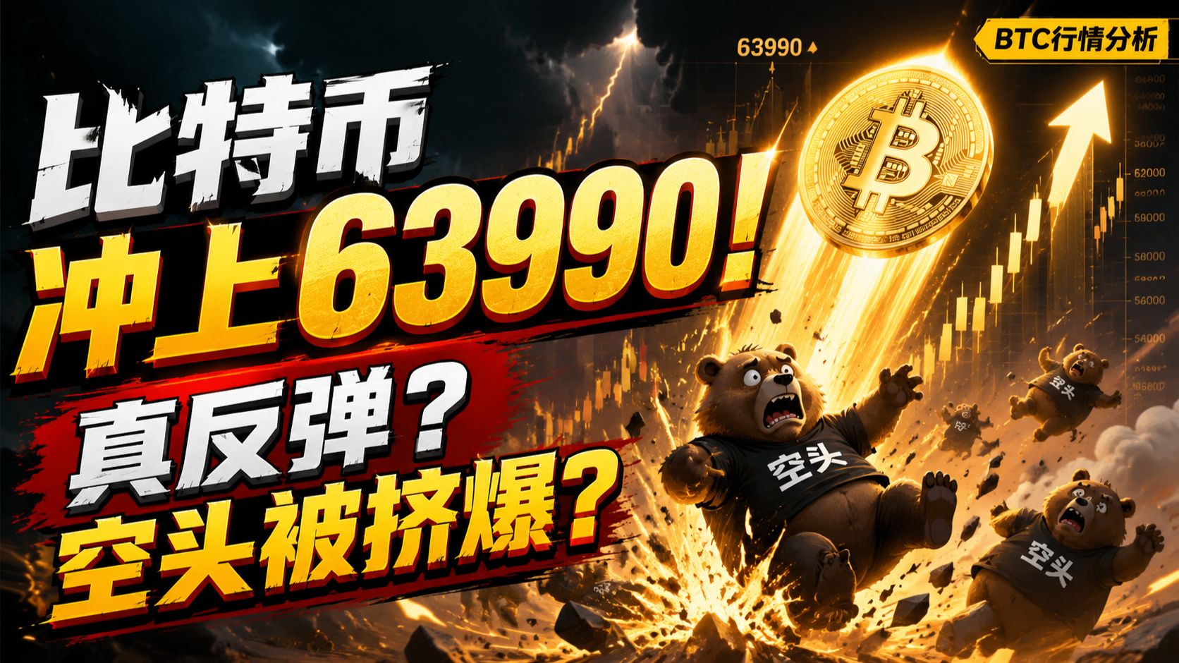 比特币冲上63990！真反弹还是空头被挤爆？| BTC行情分析